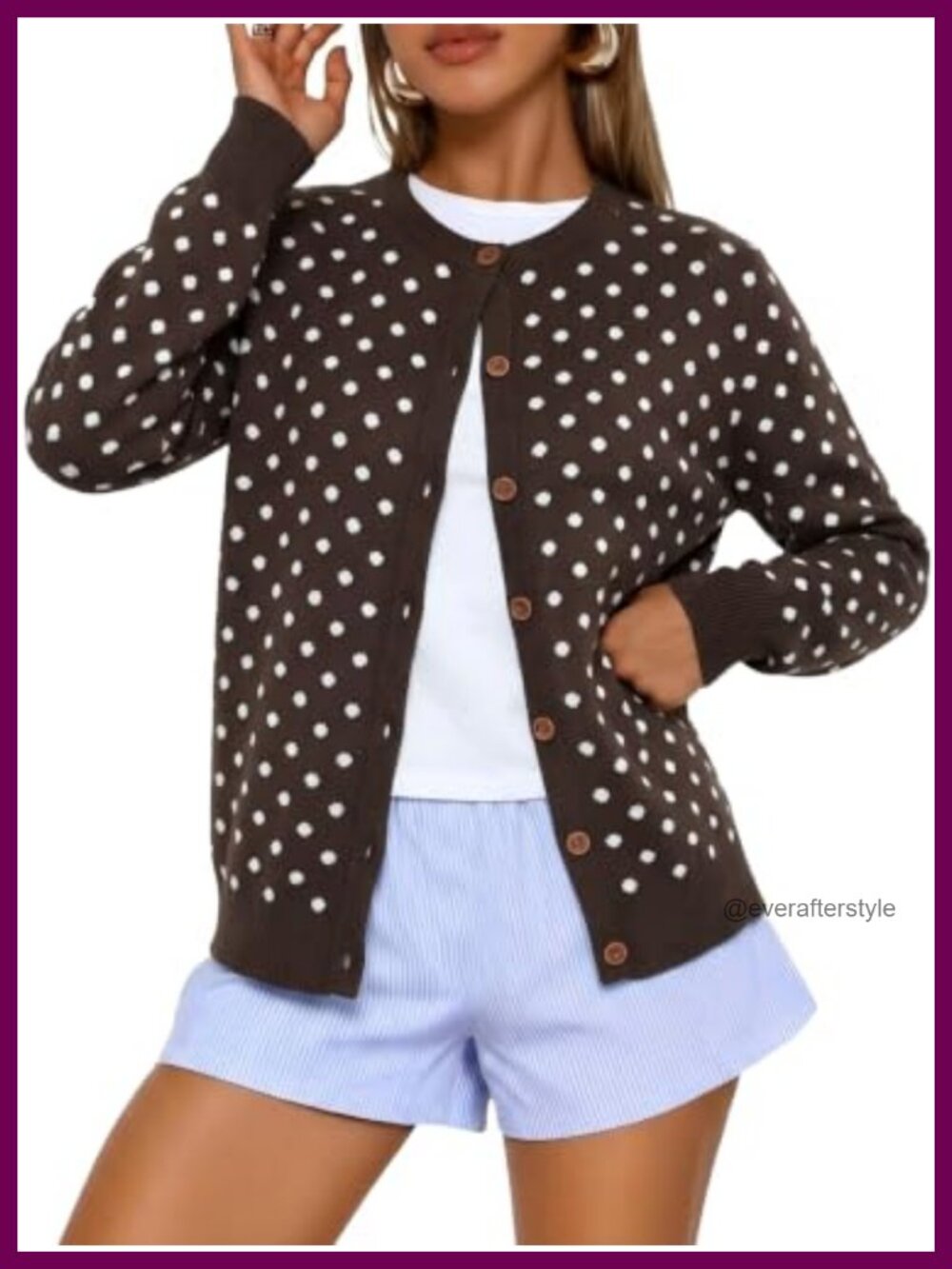 Women's Cardigan Polka Dot Crewneck Button Down Knit Fall Sweater